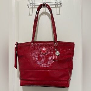 Coach Red Tote Bag in Patent Leather (Stitched Signature) (H1293-F19198)